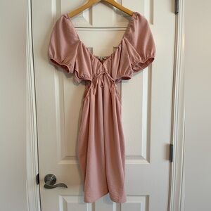 Love Tree Pink Puff Sleeve Side Cut Out Dress. Size M